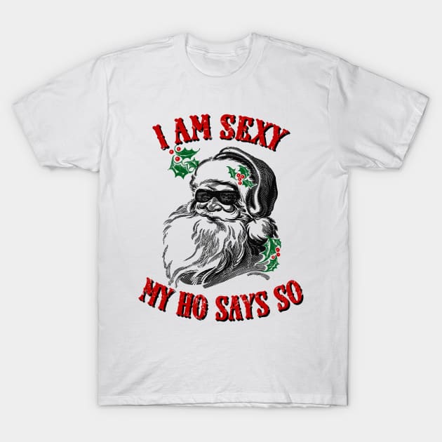 Funny Retro Santa Christmas Pun, I Am Funny My Ho Says So T-Shirt by SilverLake